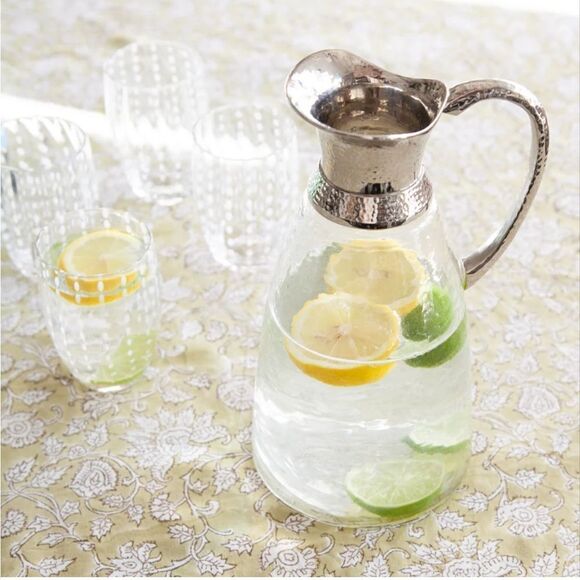 Hammered Glass Jug With Hammered Silver Spout And Handle 42oz - Picture 2 of 13